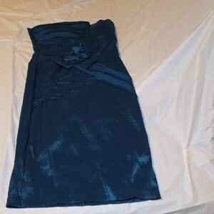 Strapless Teal Cocktail Dress with Pleated Detail